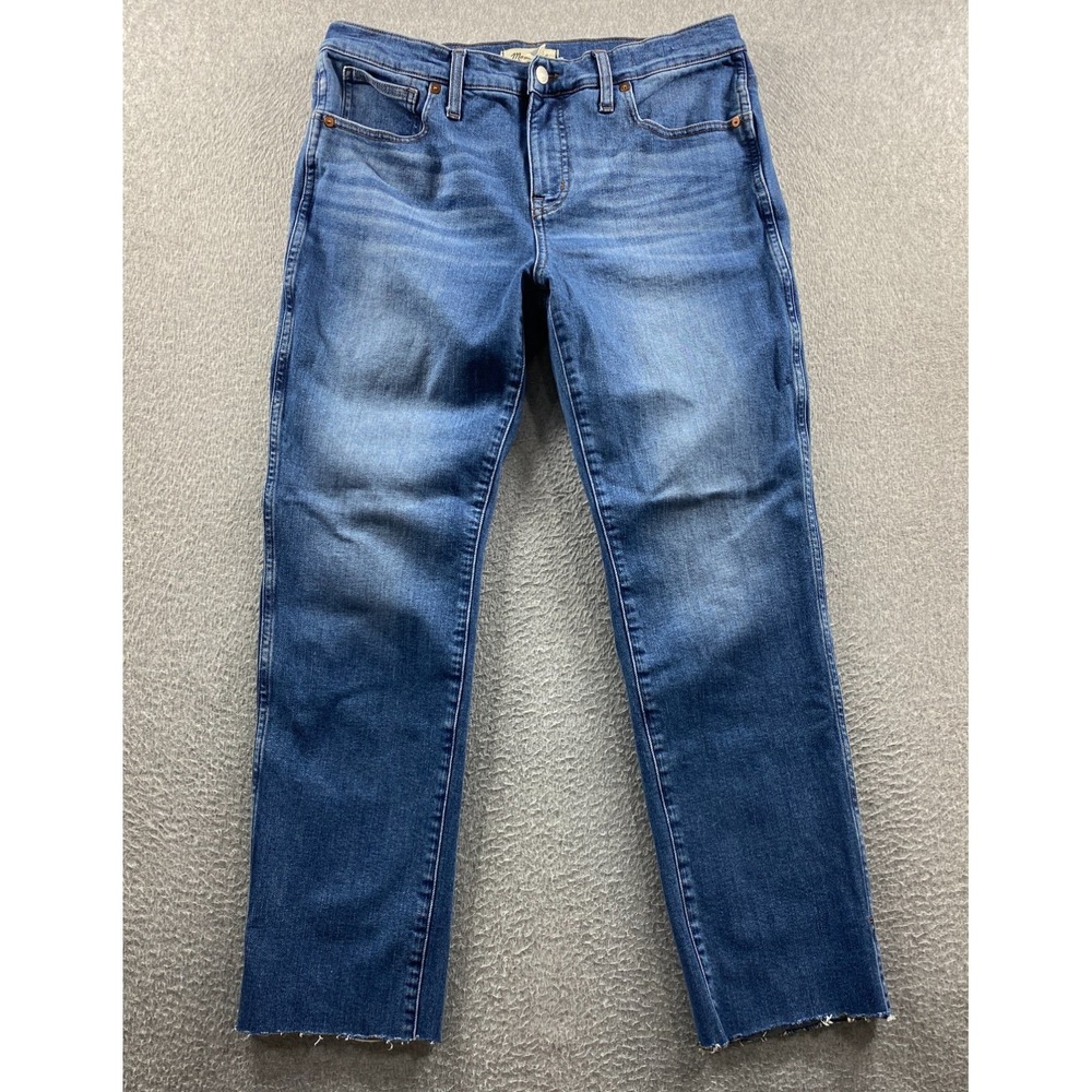Madewell Jeans Women's 31P (Fits 33P) Mid-Rise Stovepipe Jeans Raw Hem Side Slit